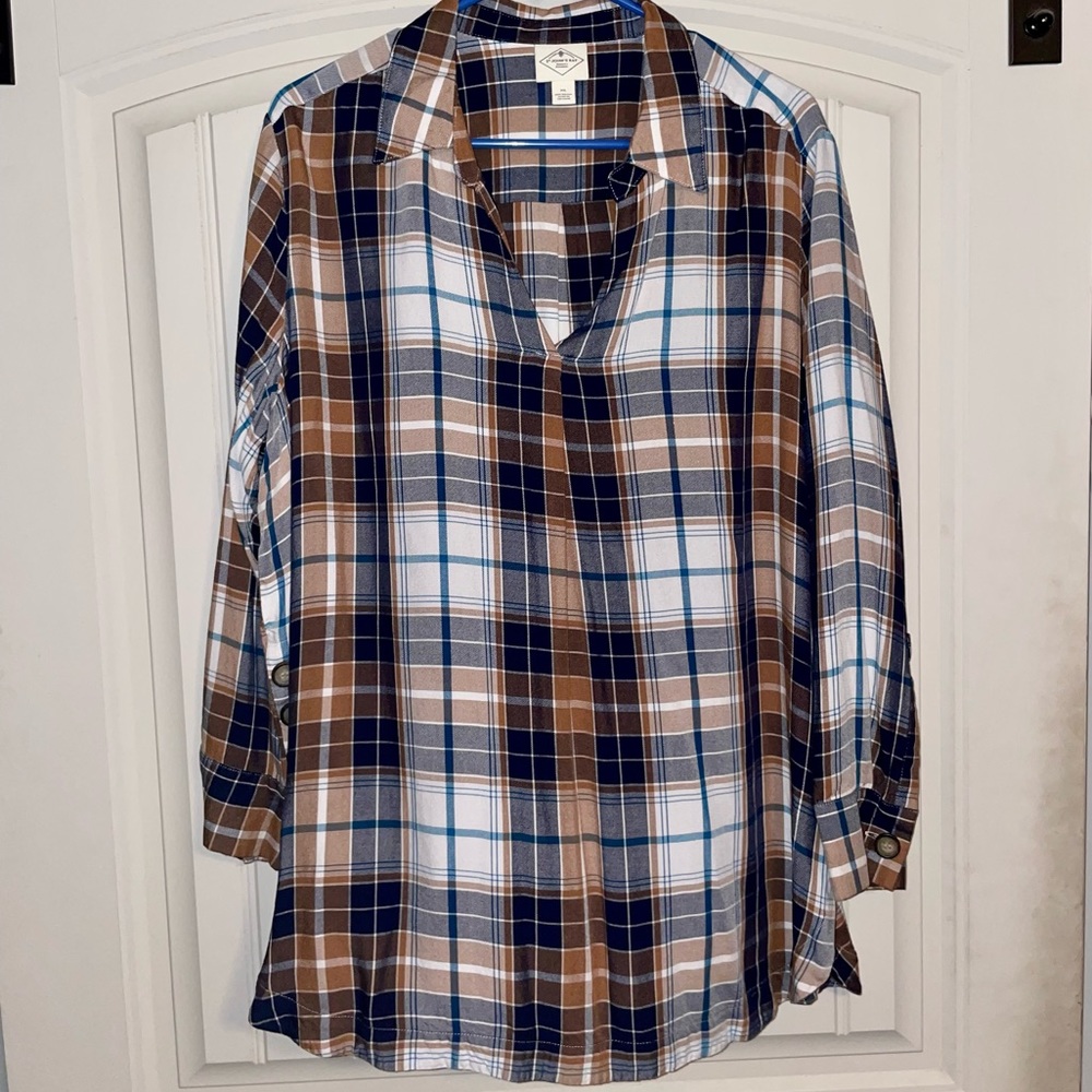 Brown, blue and white tunic